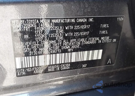 2025 Toyota Rav4 Le from USA, damaged, VIN 2T3G1RFV0SC496713